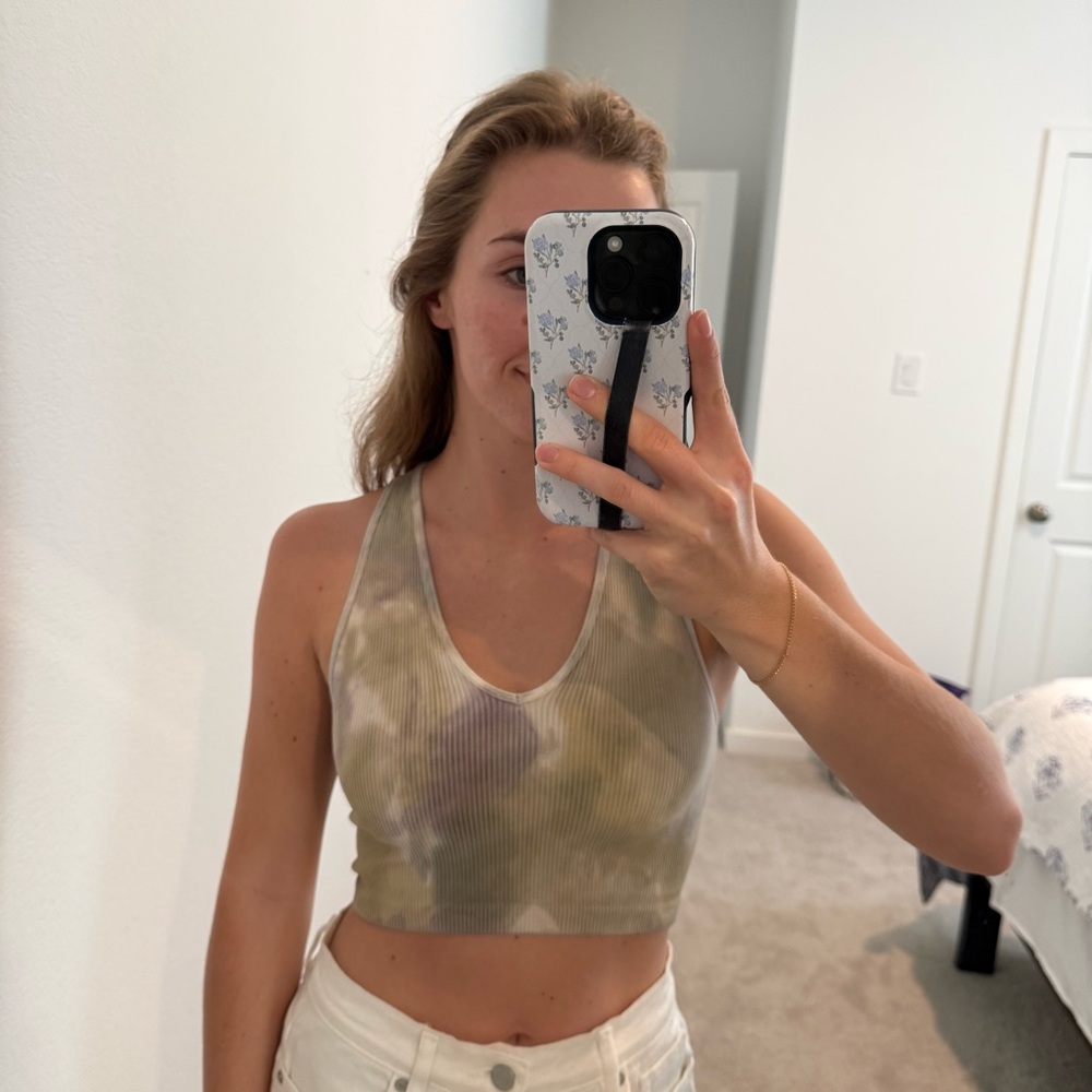 Free People Movement Tank Tie-Dye Racerback Crop Top - Olive Green